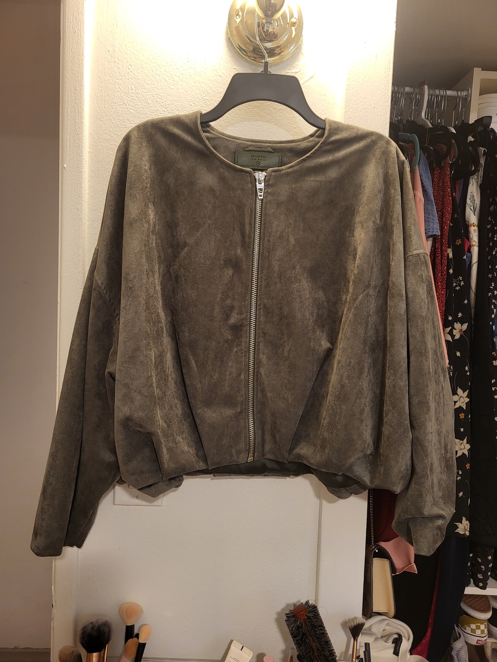 Women's Olive Suede Zip-Front Jacket